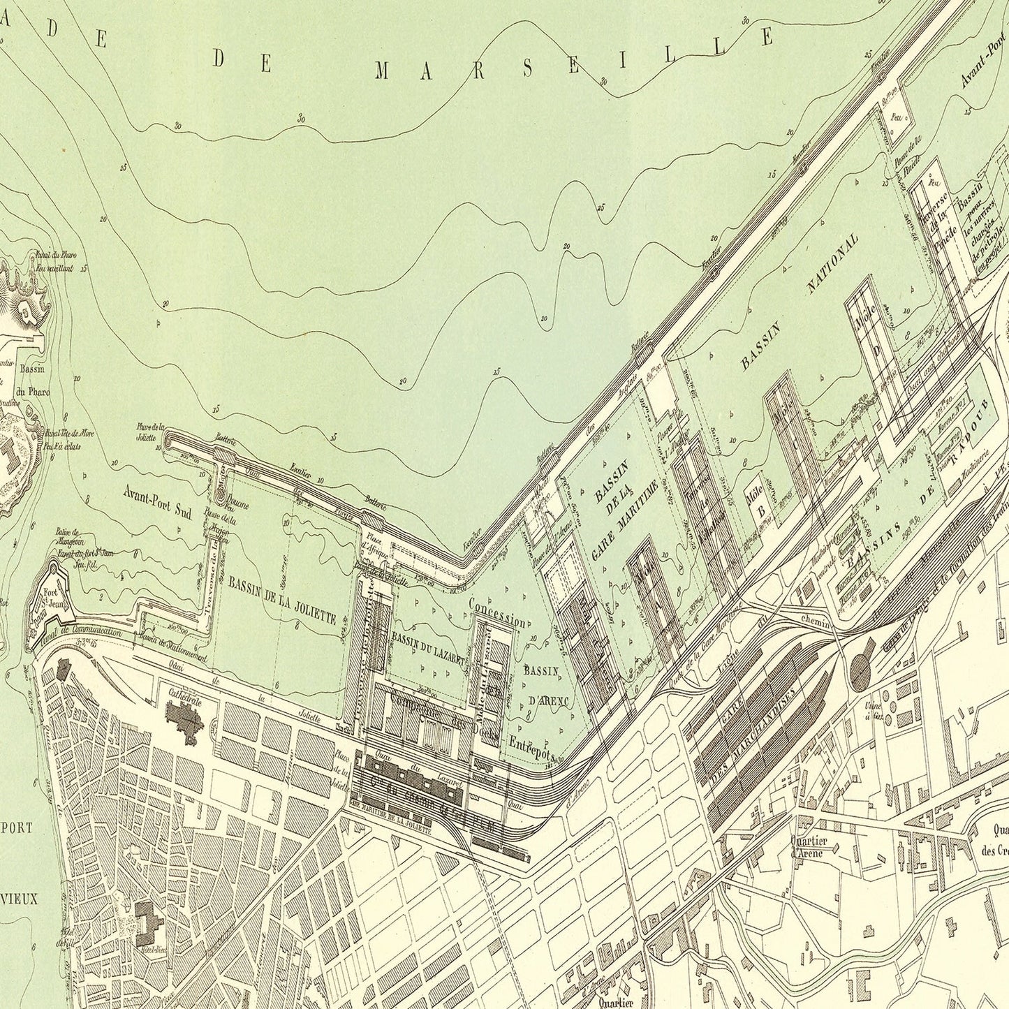 Vintage Map of Marseille, France 1885 — Antique 19th Century Mediterranean Port Print
