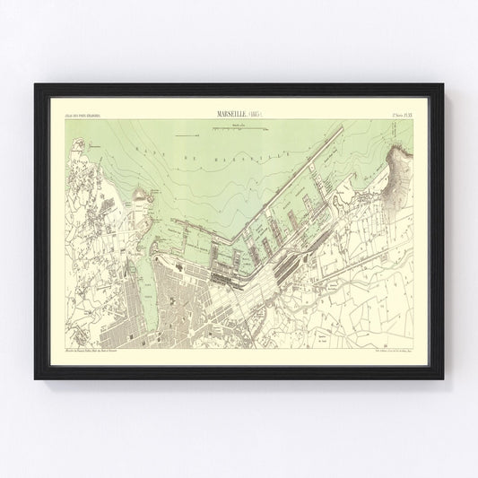 Vintage Map of Marseille, France 1885 — Antique 19th Century Mediterranean Port Print