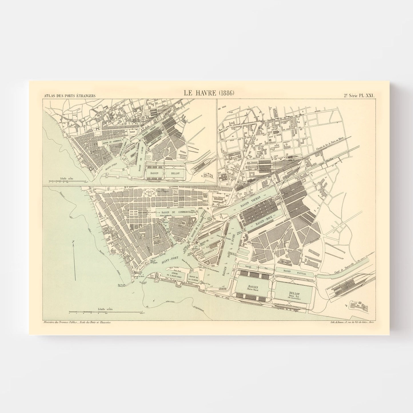 Vintage Map of Le Havre, France 1886 — Antique 19th Century Port City Print