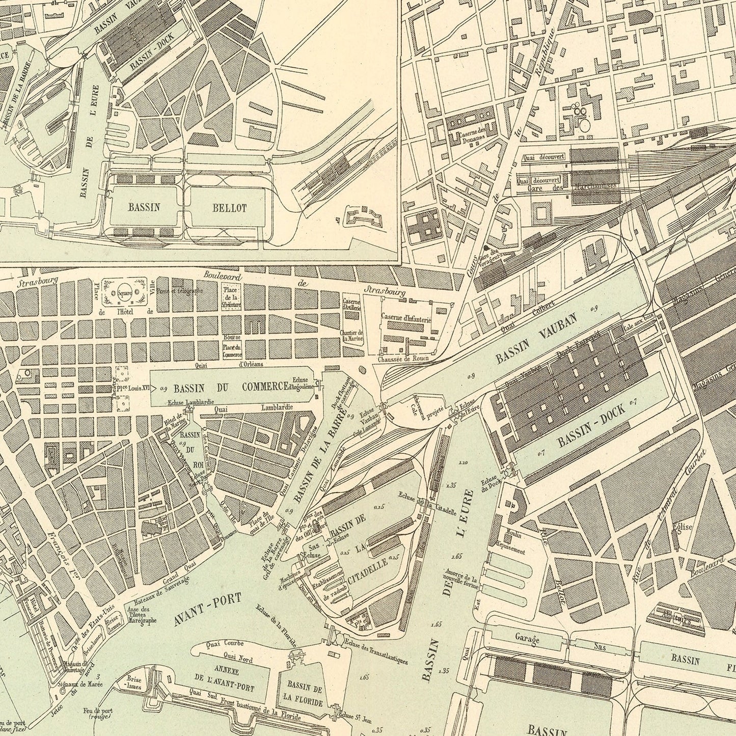 Vintage Map of Le Havre, France 1886 — Antique 19th Century Port City Print