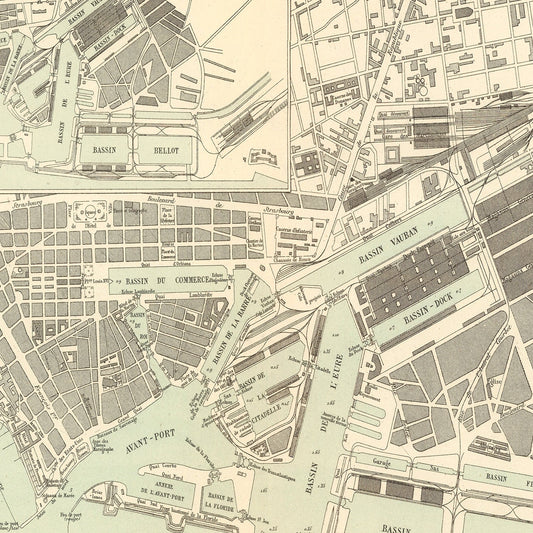 Vintage Map of Le Havre, France 1886 — Antique 19th Century Port City Print
