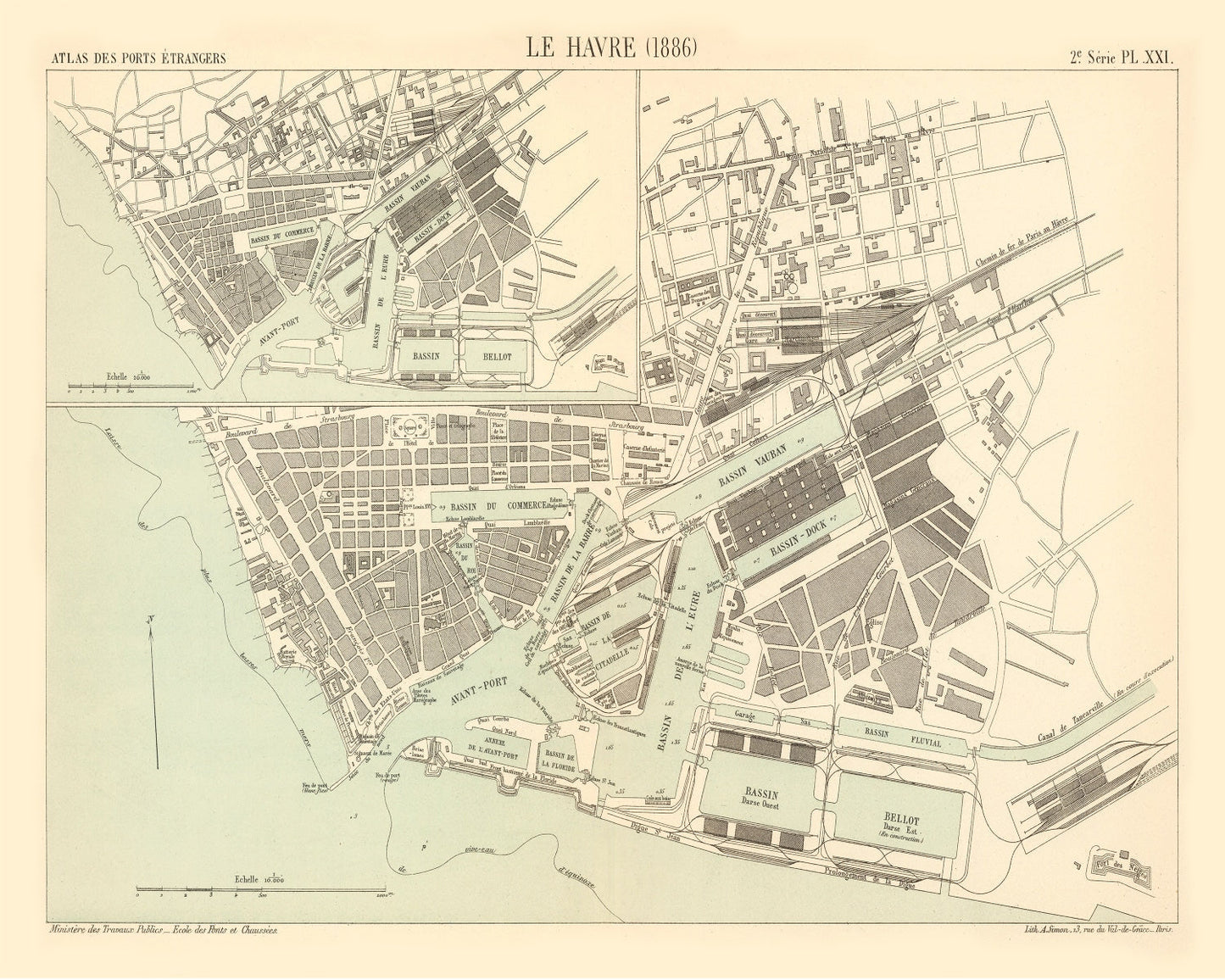 Vintage Map of Le Havre, France 1886 — Antique 19th Century Port City Print