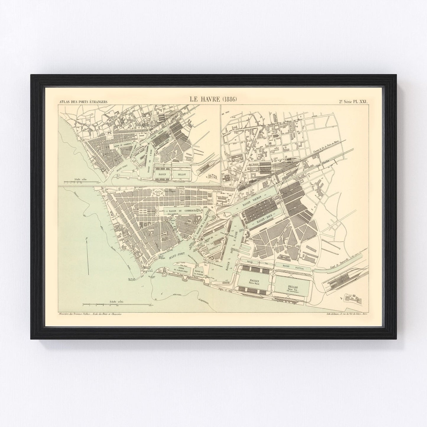 Vintage Map of Le Havre, France 1886 — Antique 19th Century Port City Print