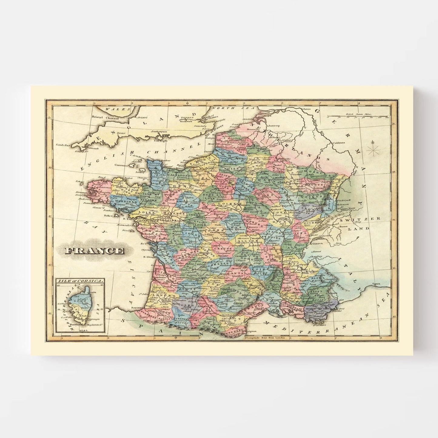 Vintage Map of France 1823 — Antique Post-Napoleonic Cartography Print