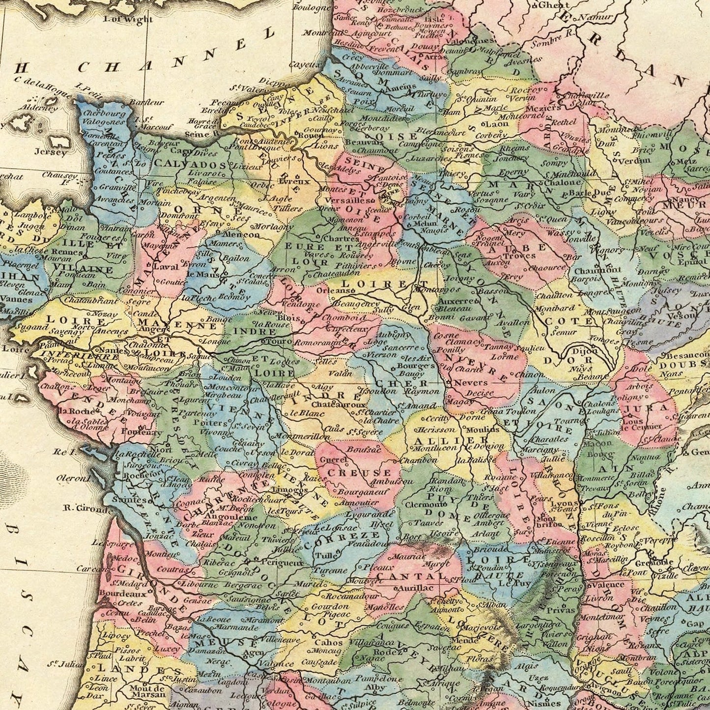 Vintage Map of France 1823 — Antique Post-Napoleonic Cartography Print