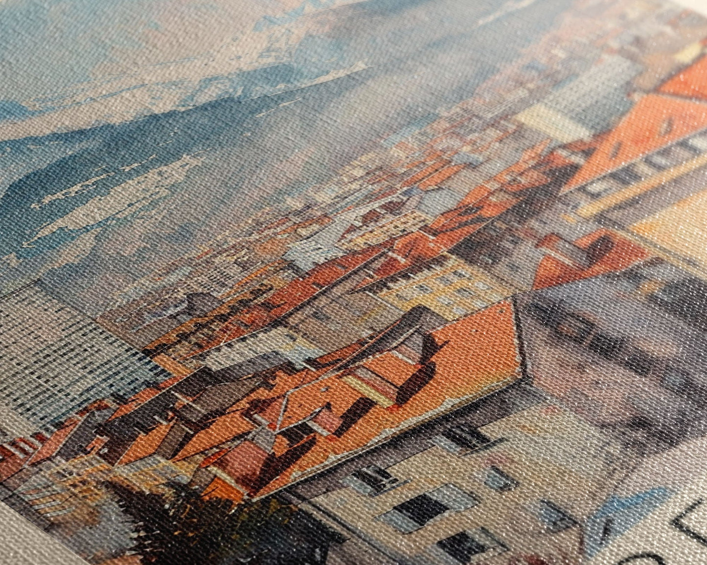 Grenoble France Mountain View Art, Framed Canvas Print