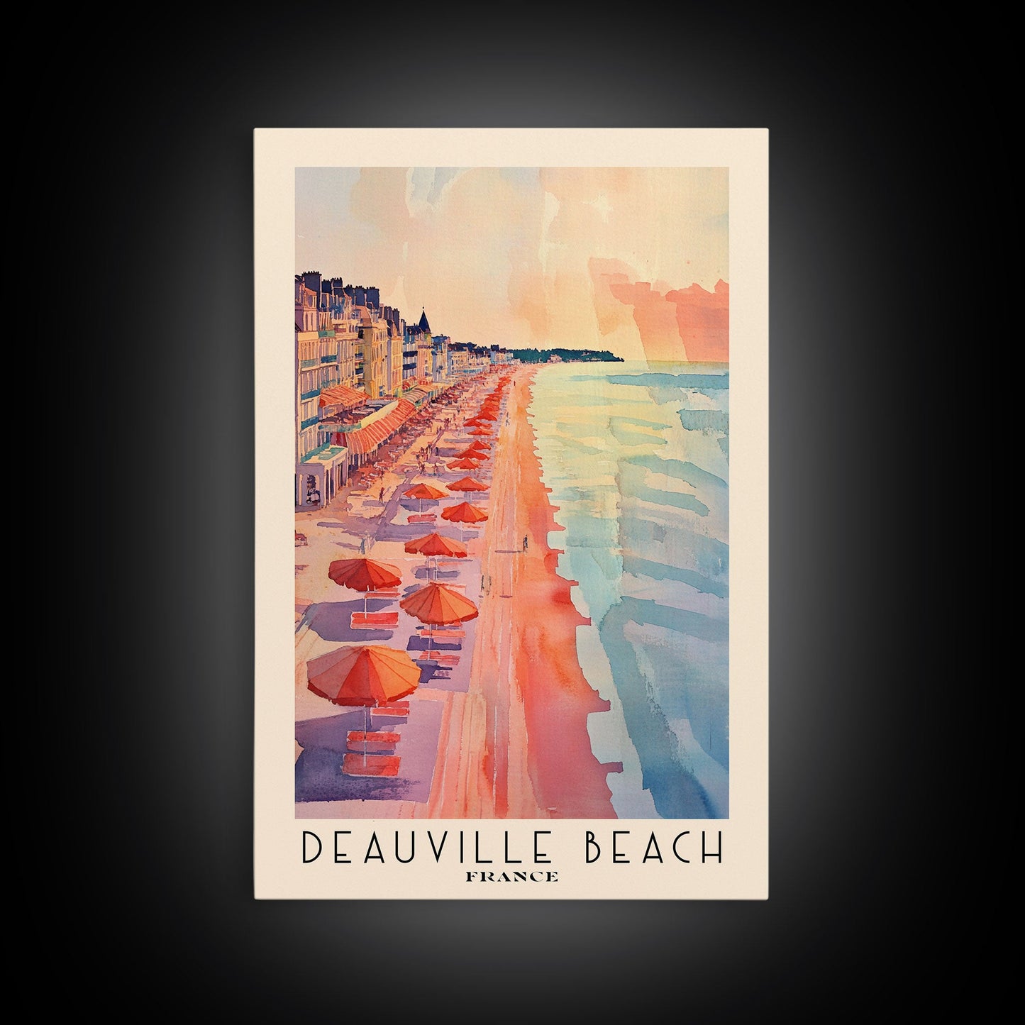 Deauville Beach, France Travel Poster Framed Canvas Print