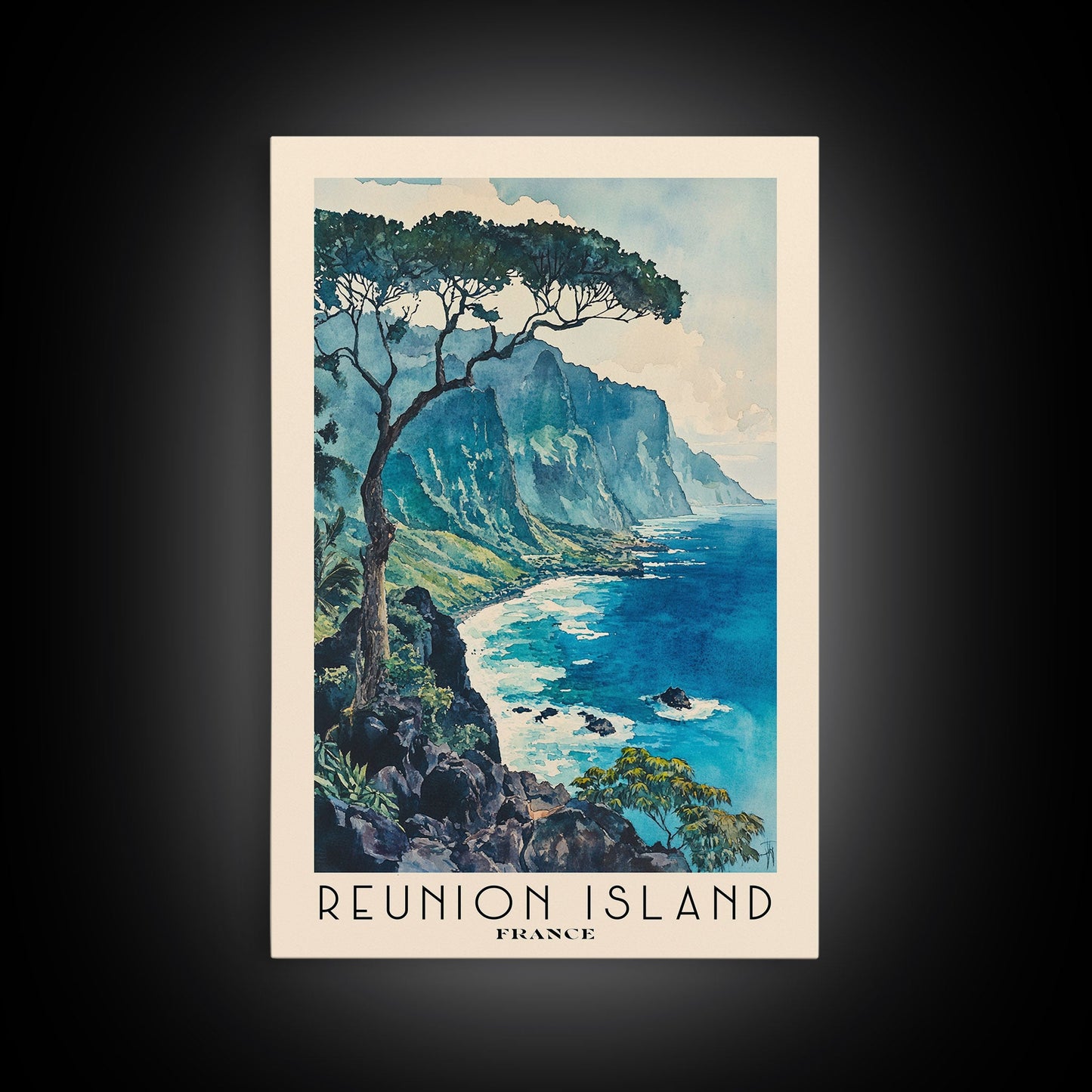 Reunion Island, France Travel Poster Framed Canvas Print