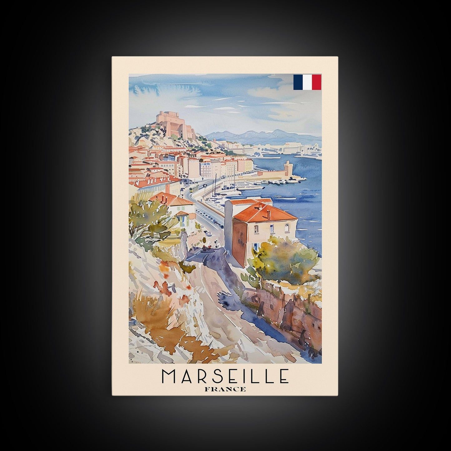 Marseille France Travel Poster Framed Canvas Print