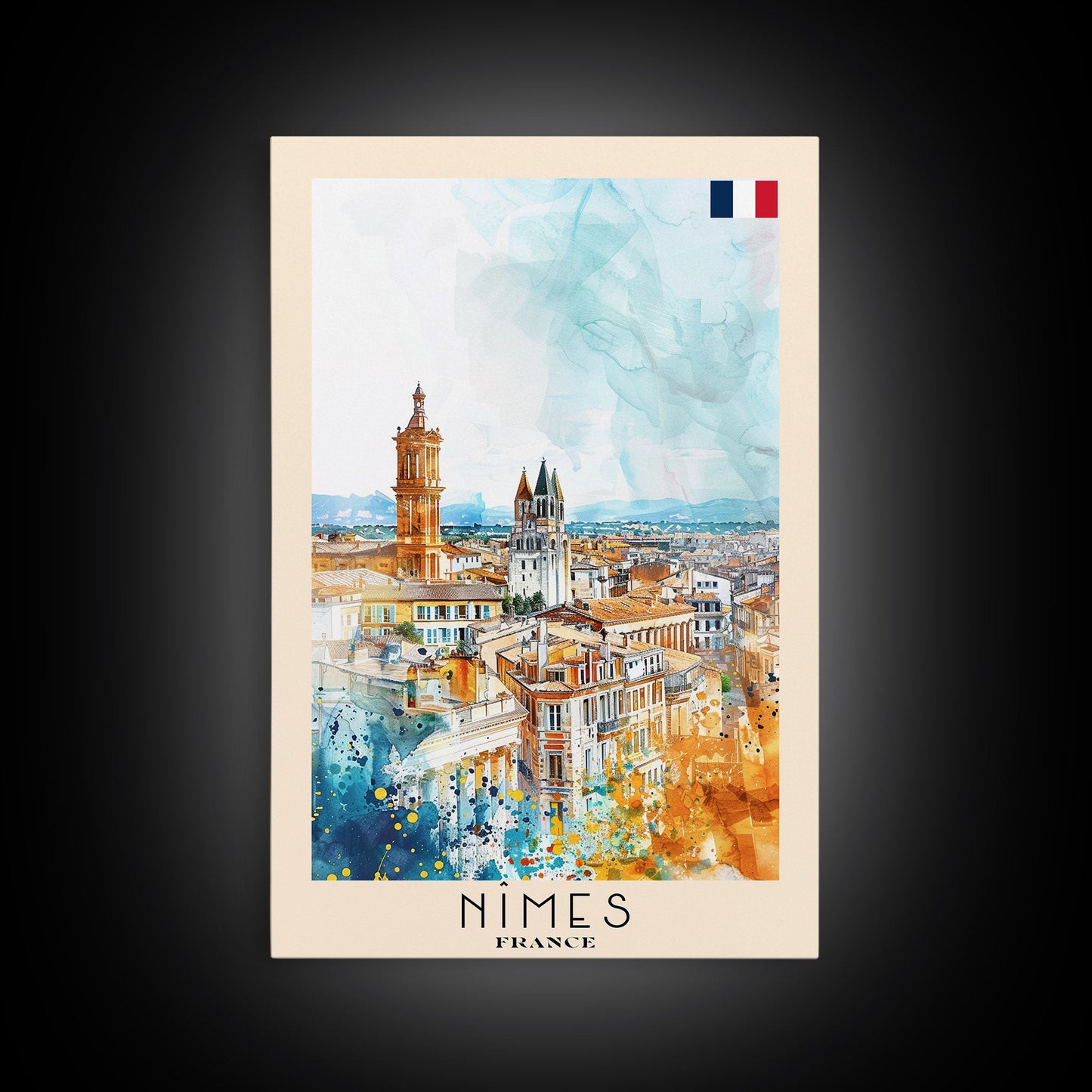 Nîmes France Framed Canvas Print, Historic Travel Poster