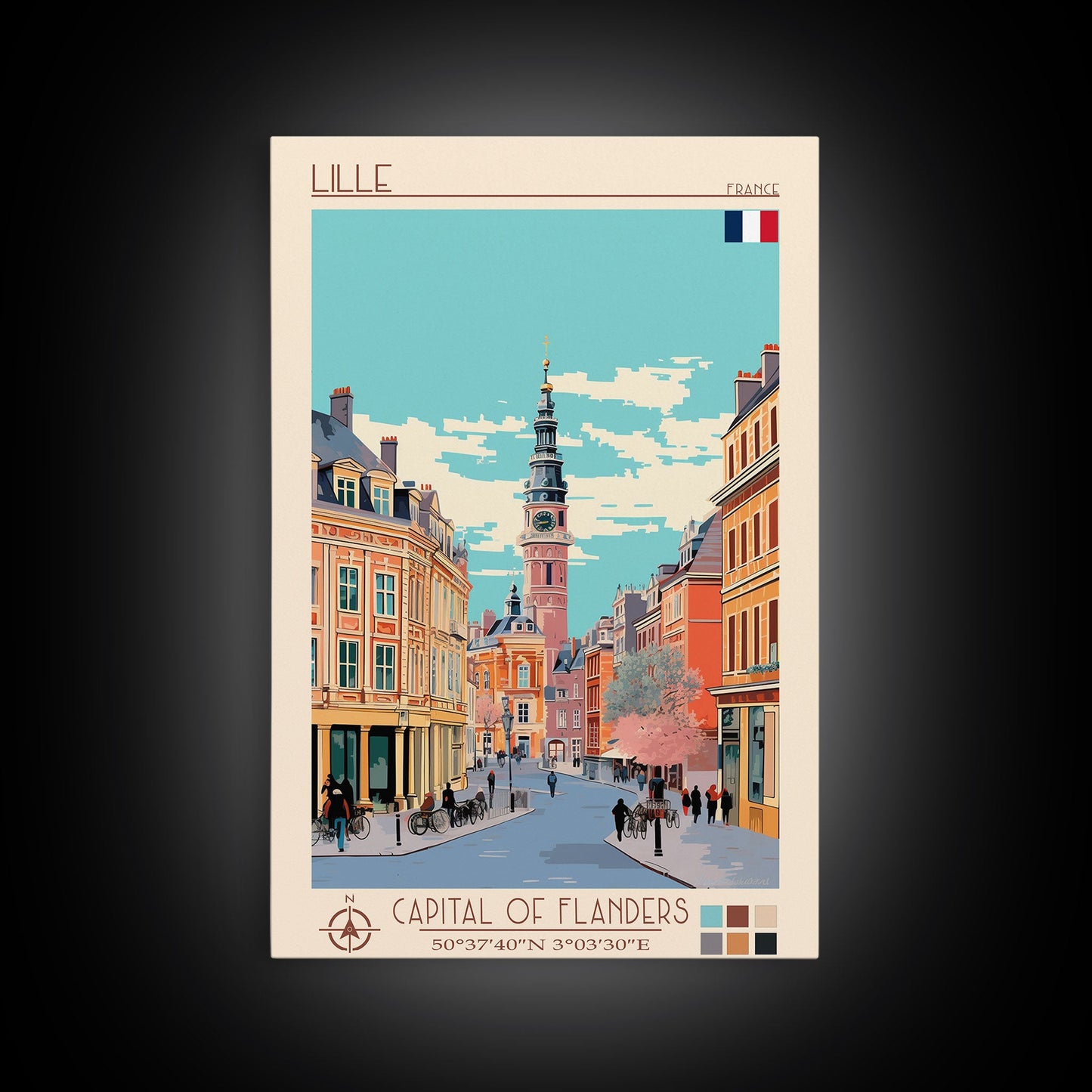 Lille France Travel Poster Framed Canvas Print