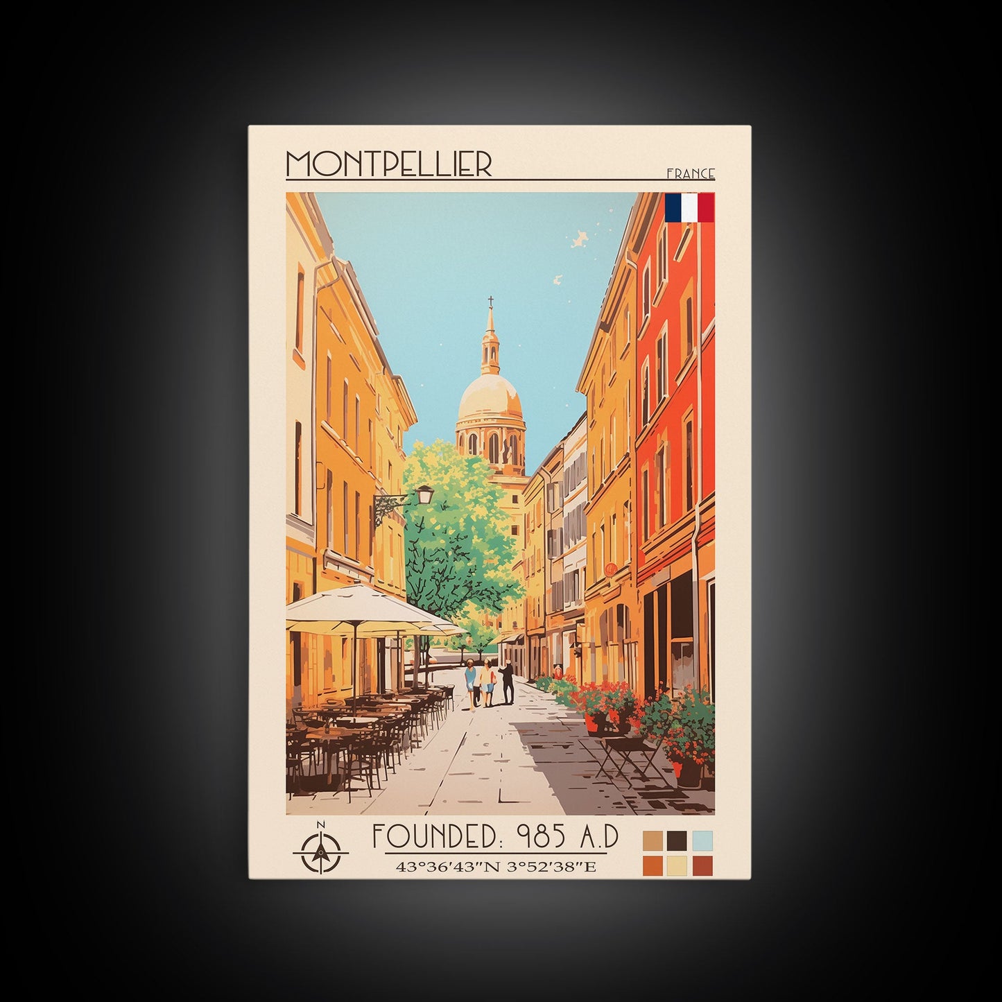 Montpellier France Travel Poster Framed Canvas Print