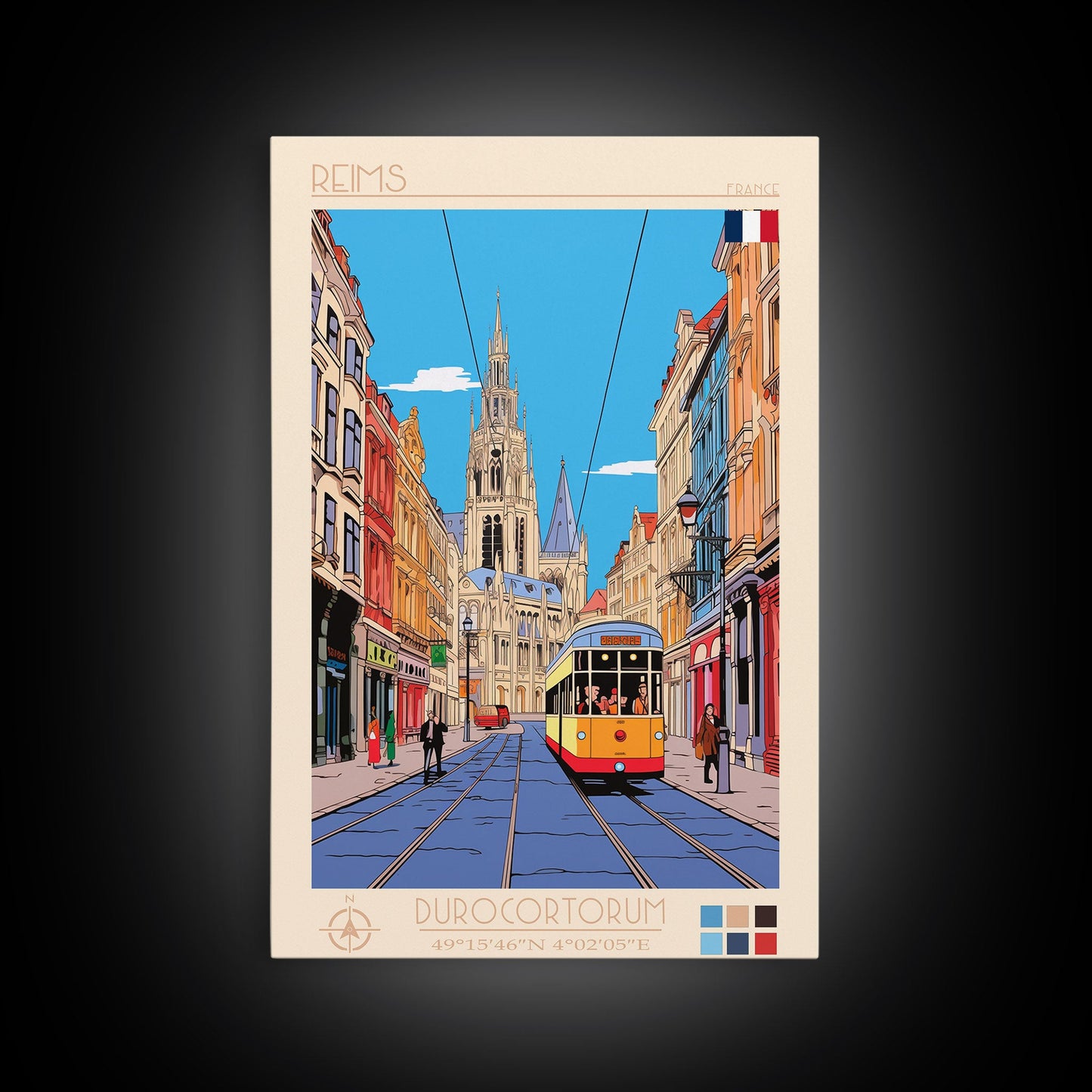 Reims France Travel Poster Framed Canvas Print