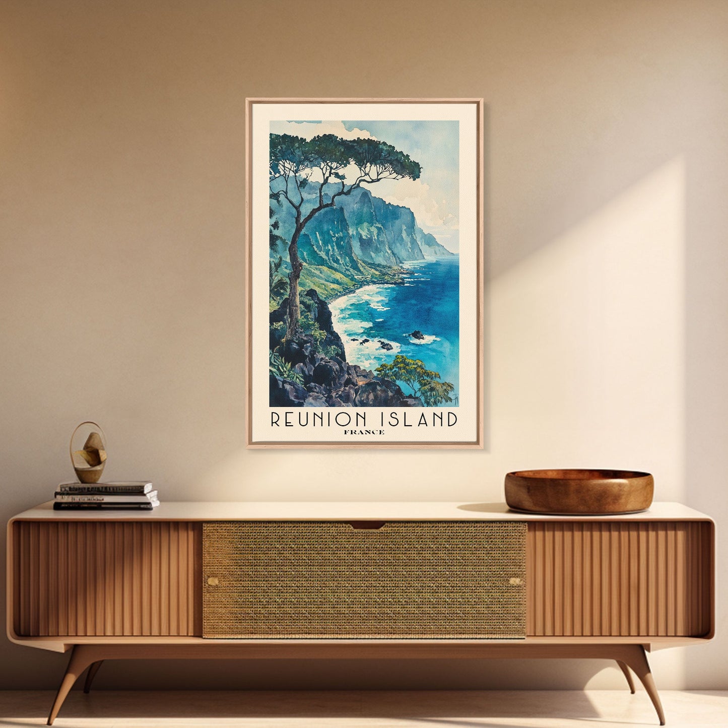 Reunion Island, France Travel Poster Framed Canvas Print