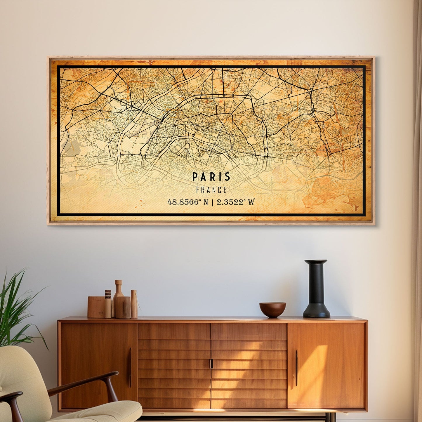Paris France map print poster or framed canvas