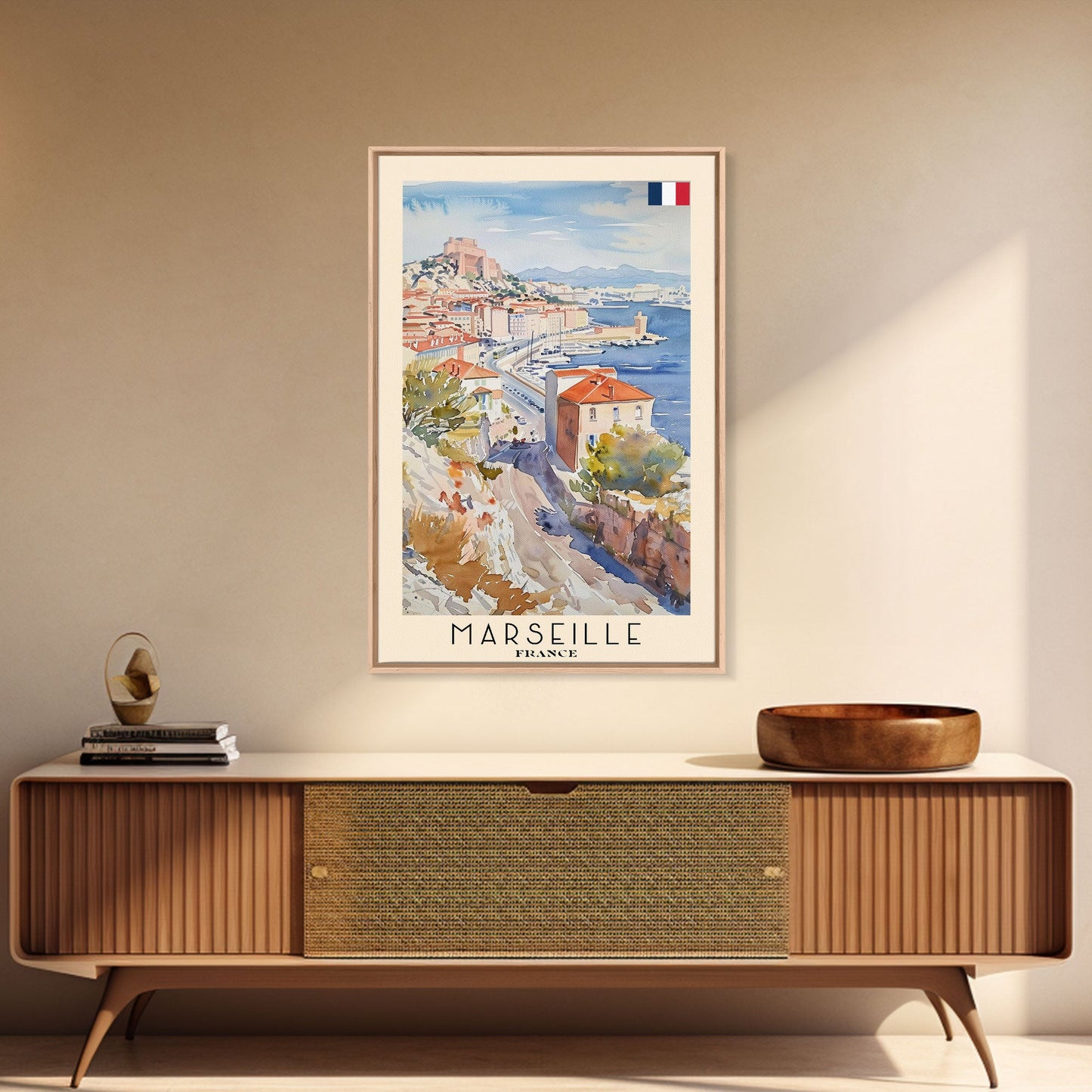 Marseille France Travel Poster Framed Canvas Print