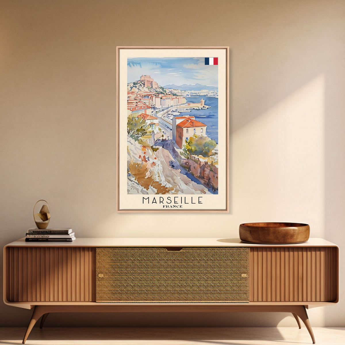 Marseille France Travel Poster Framed Canvas Print