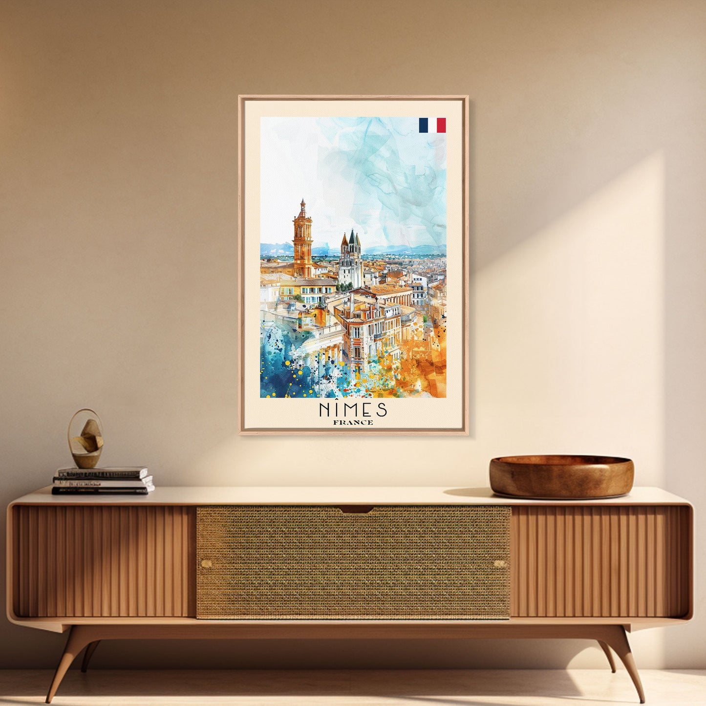 Nîmes France Framed Canvas Print, Historic Travel Poster