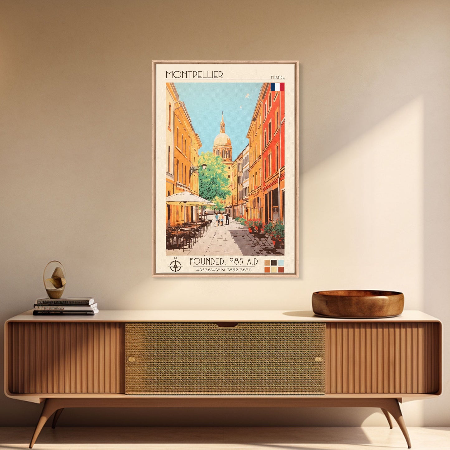 Montpellier France Travel Poster Framed Canvas Print