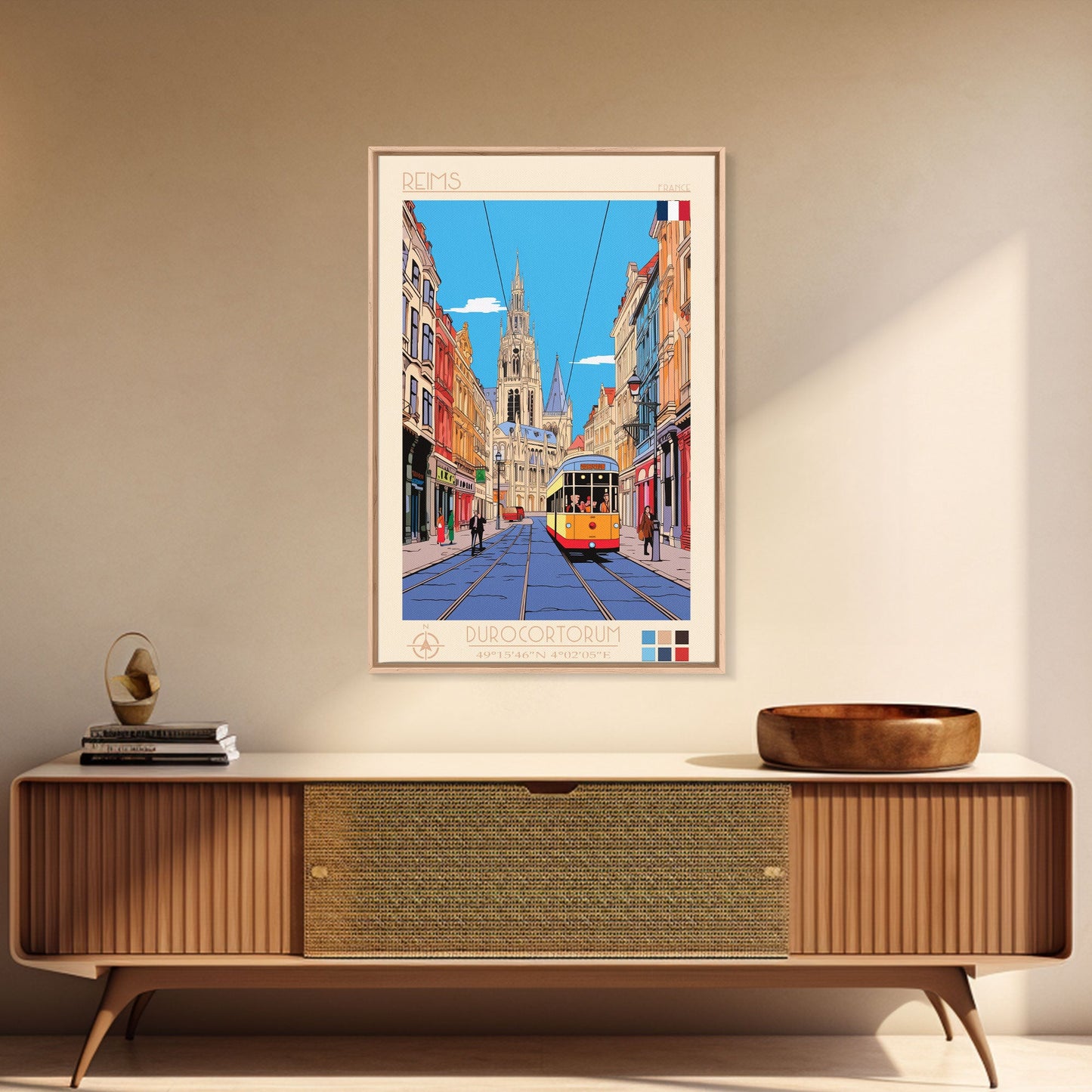 Reims France Travel Poster Framed Canvas Print