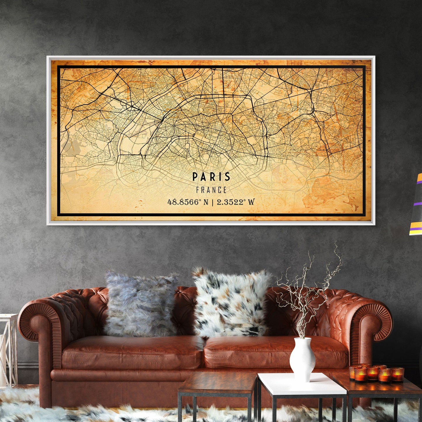 Paris France map print poster or framed canvas