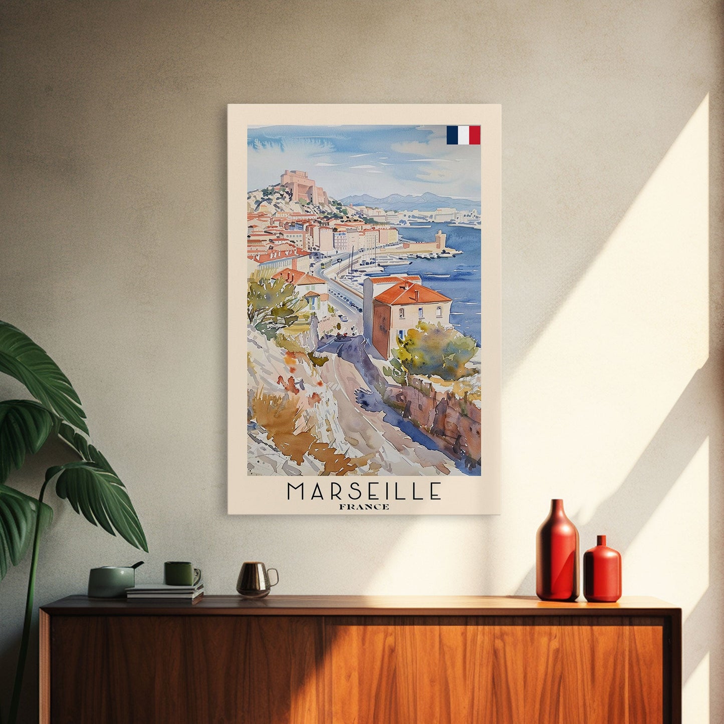 Marseille France Travel Poster Framed Canvas Print
