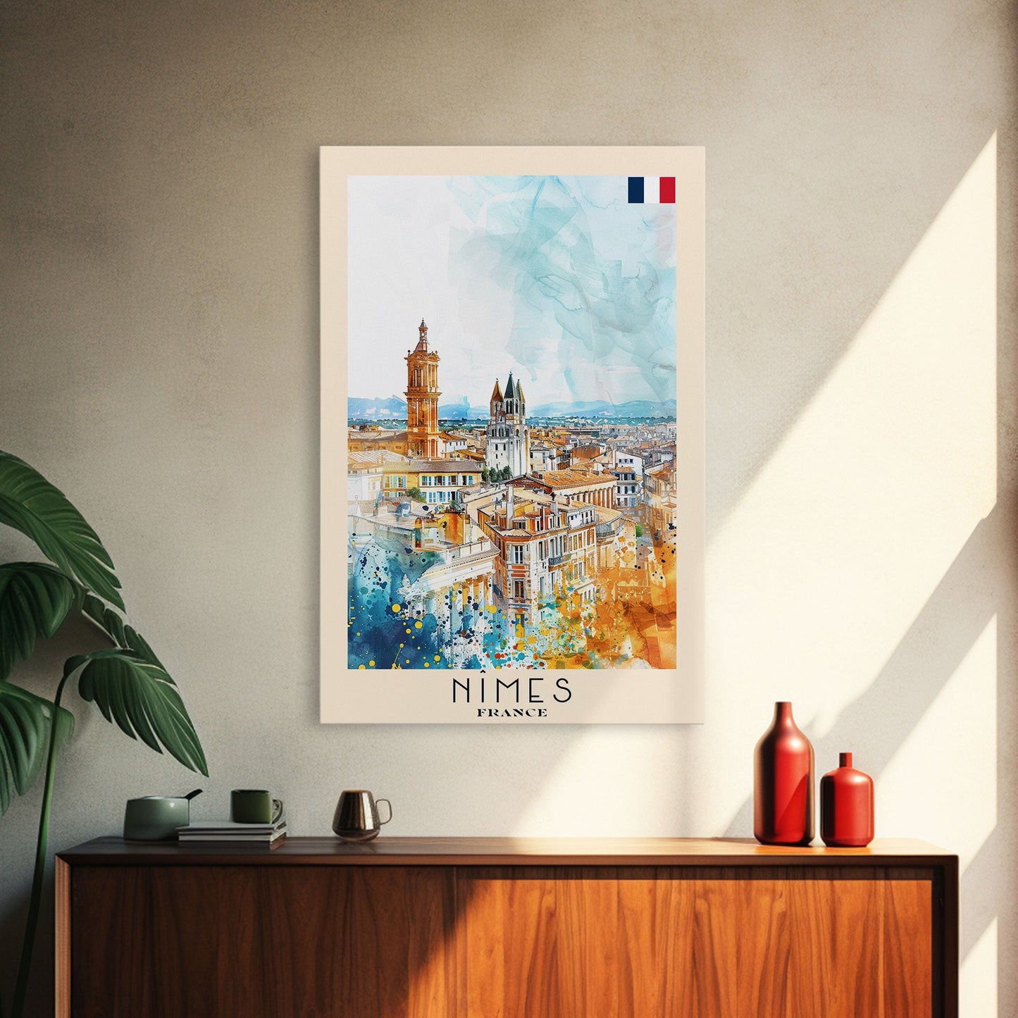 Nîmes France Framed Canvas Print, Historic Travel Poster