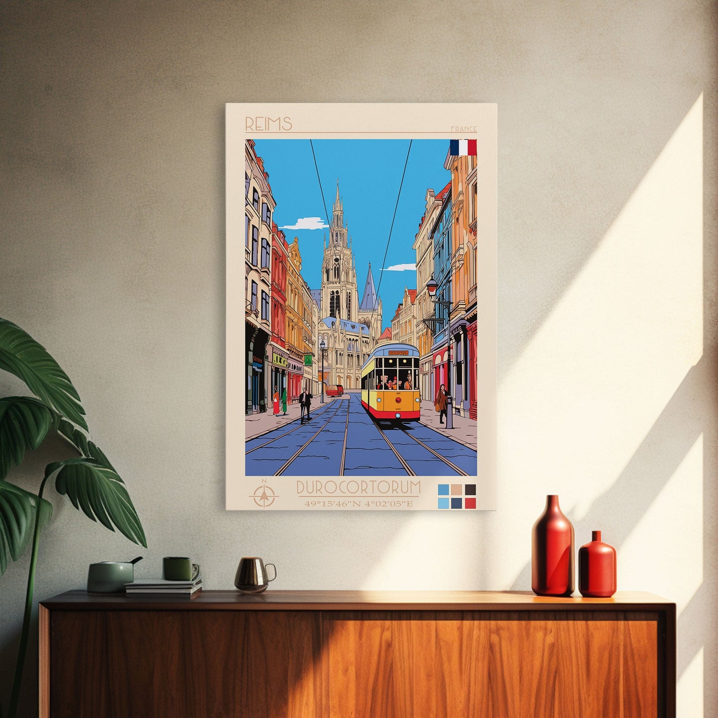 Reims France Travel Poster Framed Canvas Print