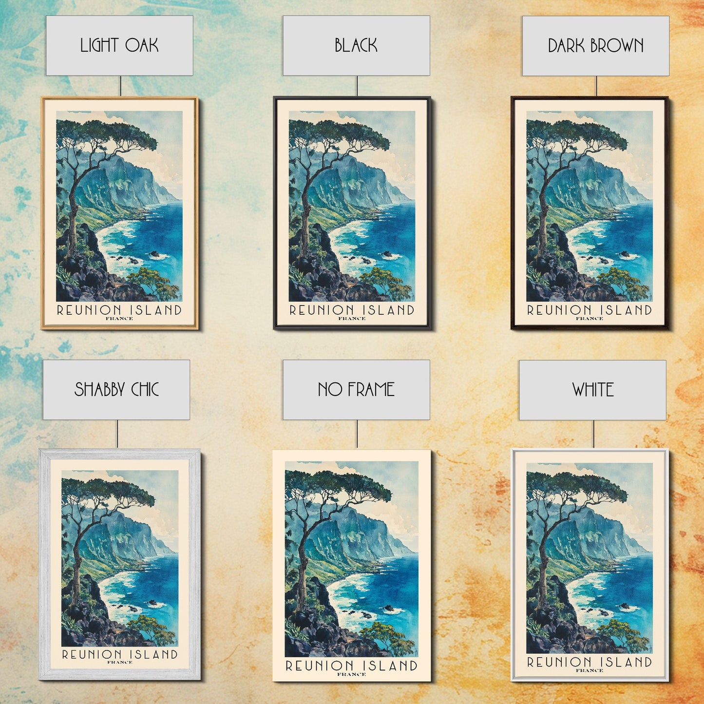 Reunion Island, France Travel Poster Framed Canvas Print