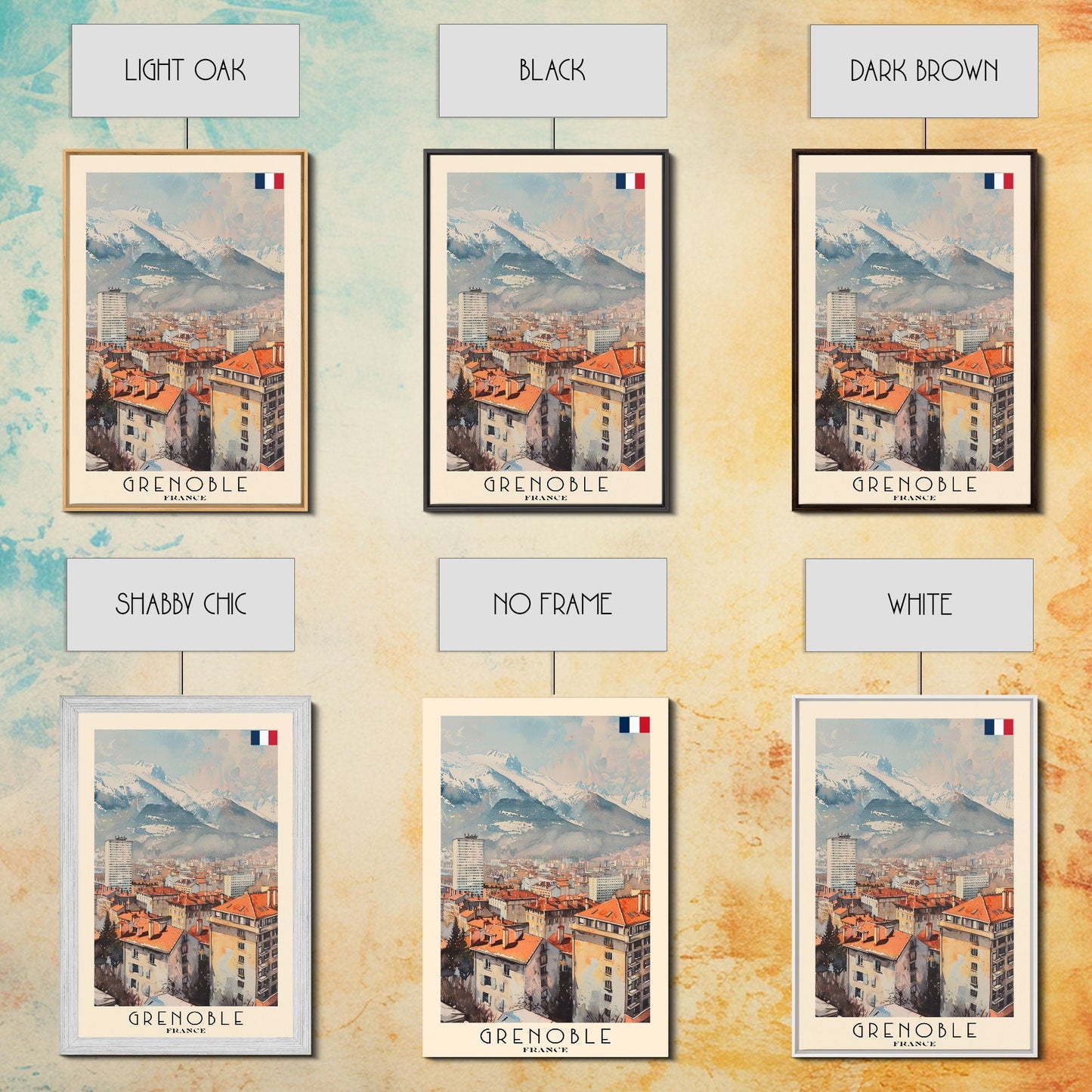Grenoble France Mountain View Art, Framed Canvas Print