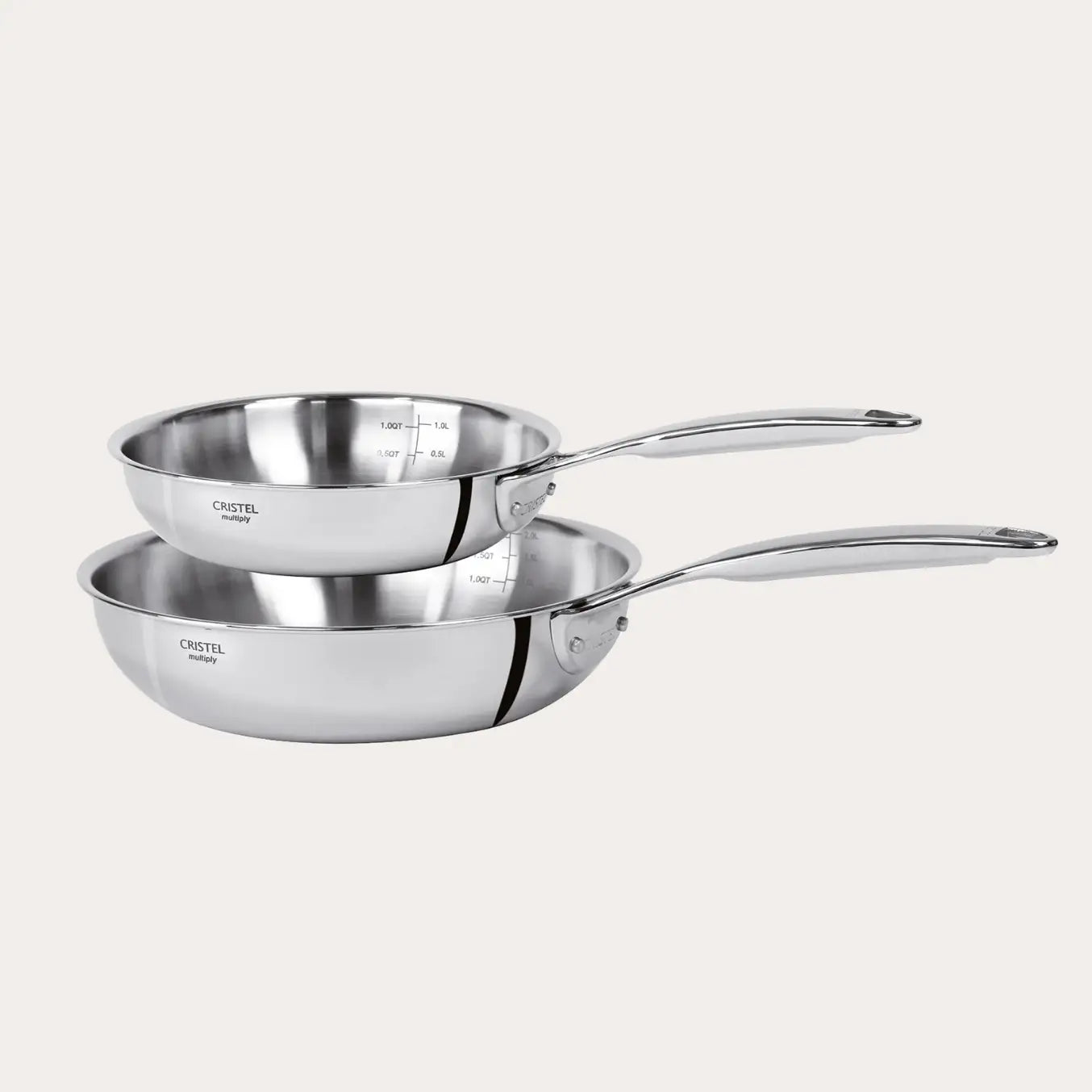 Cristel Castel'Pro Set of 2 Deep Frying Pans – 8" & 9.5" French Stainless Steel