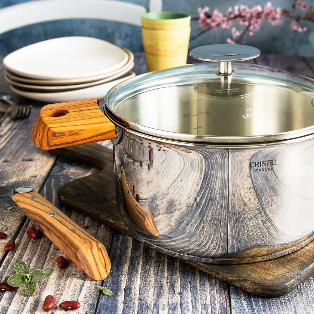 Cristel Wood Handles Set – Long & Side Handles for French Cookware