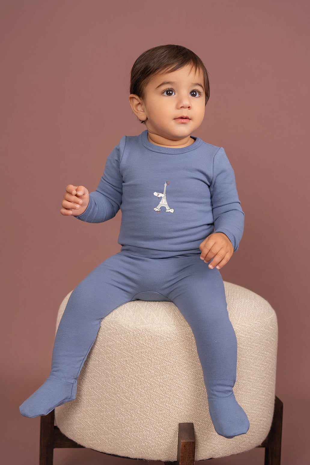 Eiffel Tower Print Baby Fleece Onesie | French-Inspired Bodysuit