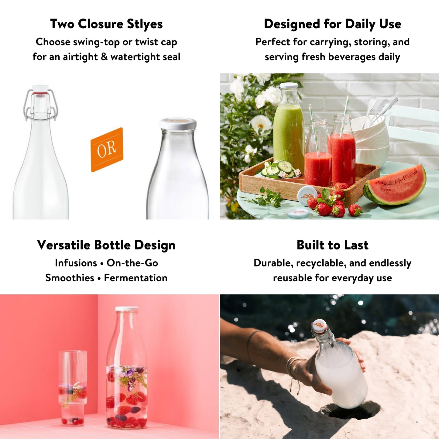 Swing Top Bottles for Beverage and Pantry Use