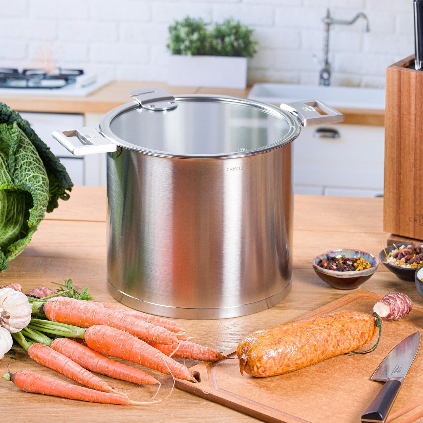 Cristel Strate Stockpot with Glass Lid – French Stainless Steel Detachable Handle