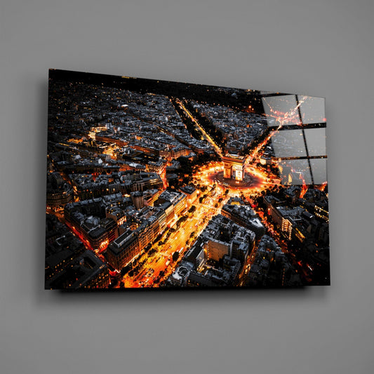 France Night Cityscape Glass Wall Art