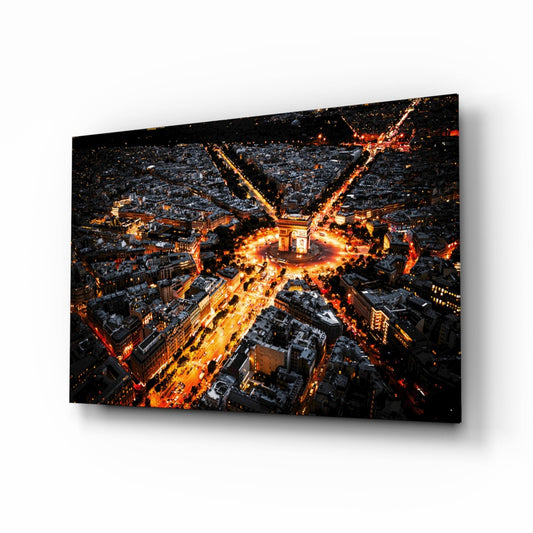France Night Cityscape Glass Wall Art